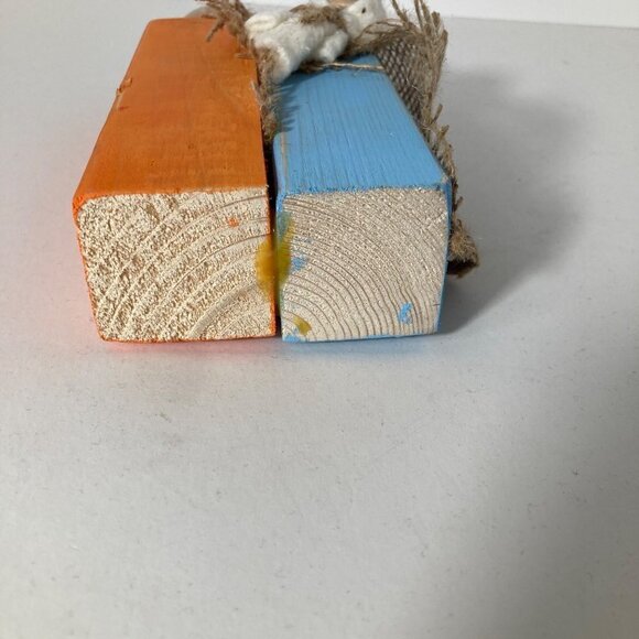Handmade Rustic Wood Block Nativity Joseph Mary Jesus Orange Blue #2 - Picture 8 of 8